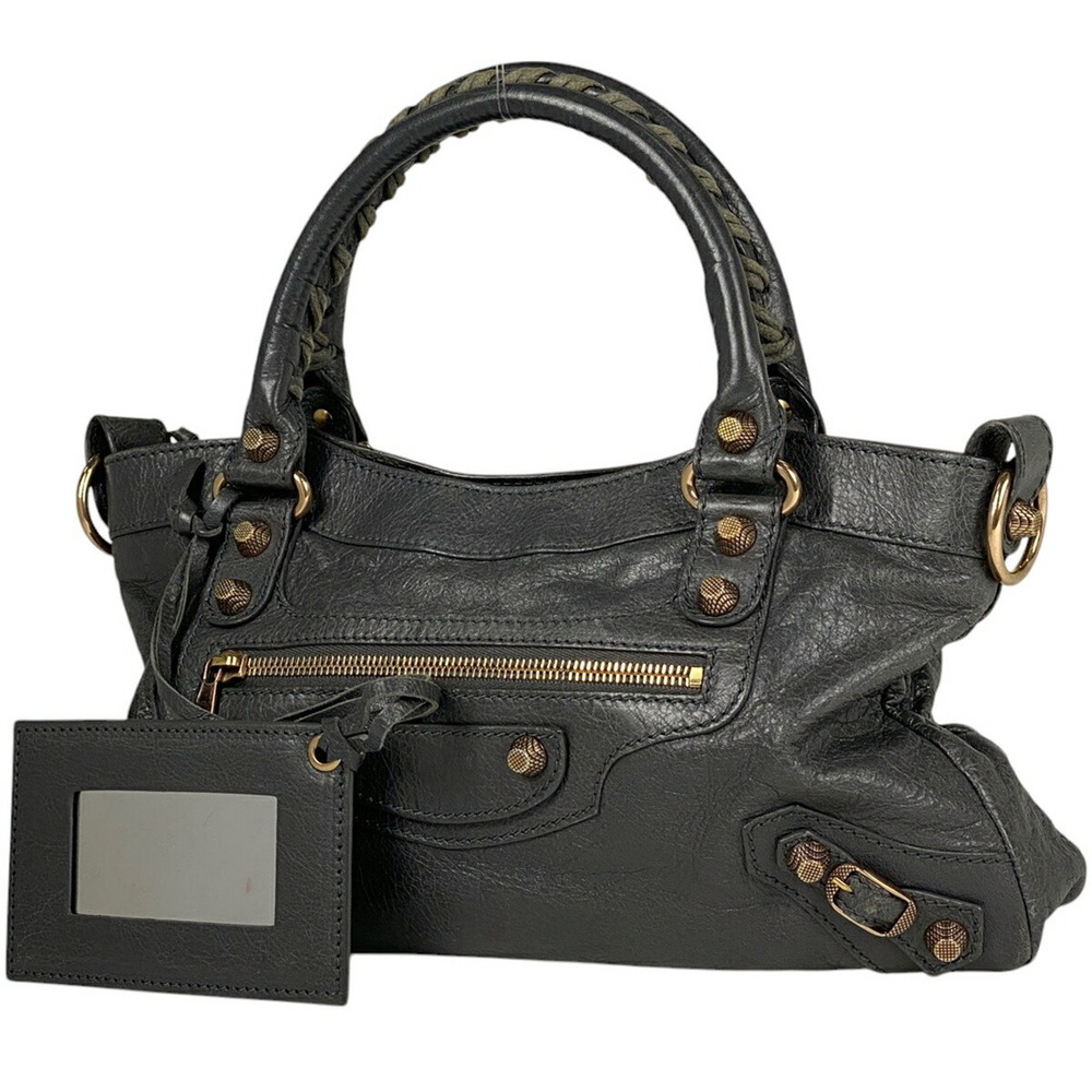 Balenciaga Giant First Shoulder Bag Hobo Handbag Leather Gray
